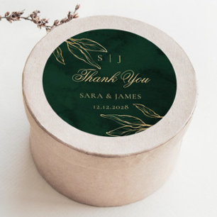 Green Gold Emerald Botanical Wedding Thank you Classic Round Sticker