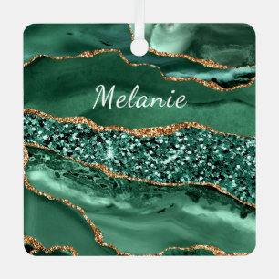 Green Gold Emerald Christmas Ornament Custom Name