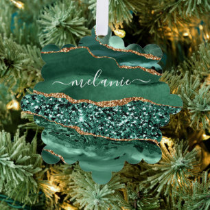 Green Gold Emerald Name Christmas Ornament Card