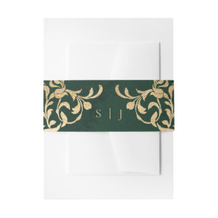 Green Gold Emerald Victorian Enchanted Wedding Invitation Belly Band