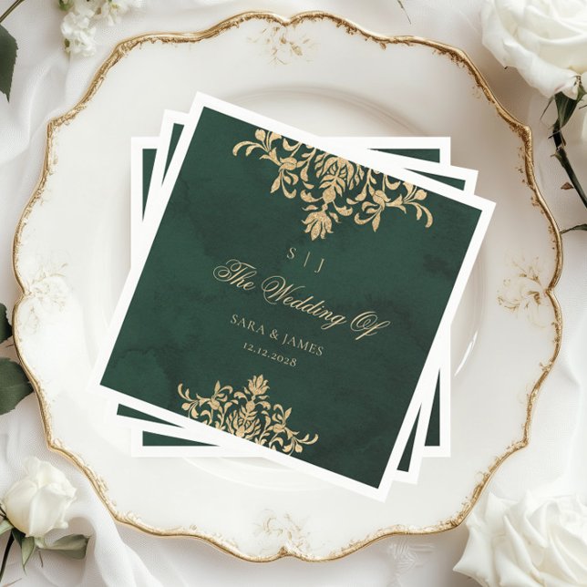 Green Gold Emerald Victorian Enchanted Wedding Napkin (Creator Uploaded)