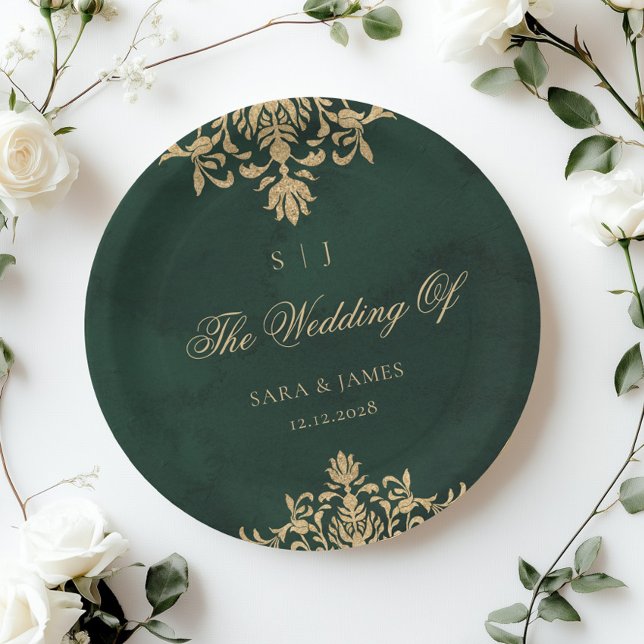 Green Gold Emerald Victorian Enchanted Wedding Paper Plate (Creator Uploaded)