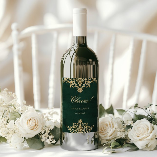 Green Gold Emerald Victorian Enchanted Wedding Wine Label (Creator Uploaded)