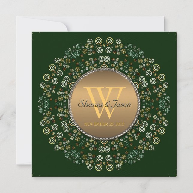Green & Gold Eternal Circle Monogram Wedding Invitation (Front)