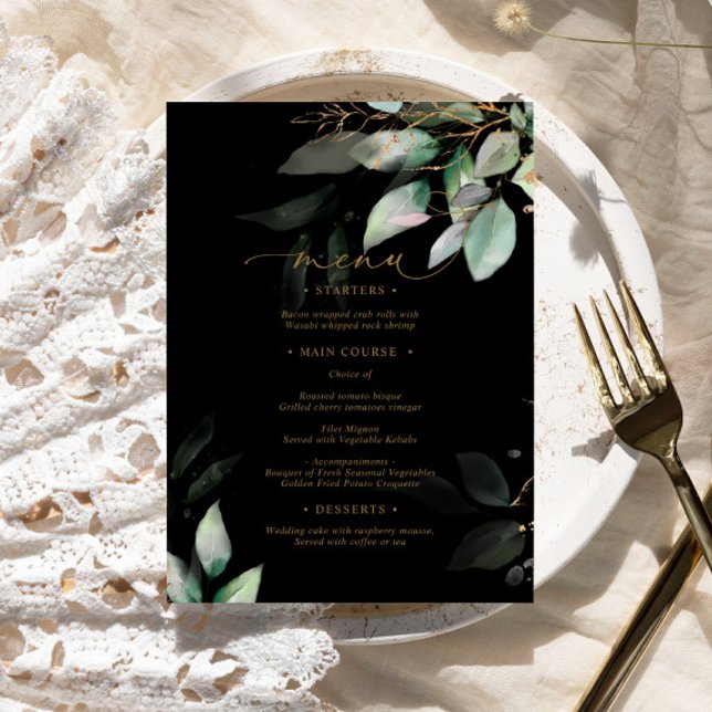 Green & Gold Eucalyptus Floral Wedding Menu (Creator Uploaded)