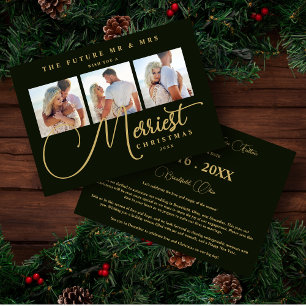Green Gold Exquisite Wedding Christmas 3 Photos Save The Date