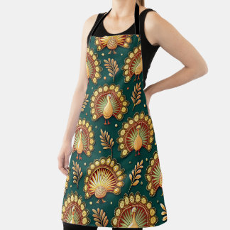 GREEN & GOLD FALL AUTUMN TURKEYS APRON