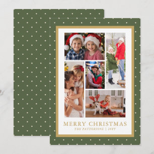 Green Gold Family Christmas 5 Photo Collage Holiday Card
