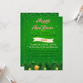 Green Gold Family New Year Invitation