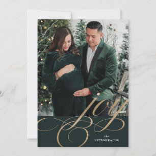 Green & Gold Festive Flourish Joy Holiday Card