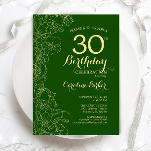 Green Gold Floral 30th Birthday Party Invitation