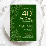 Green Gold Floral 40th Birthday Party Invitation<br><div class="desc">Green Gold Floral 40th Birthday Party Invitation. Minimalist modern design featuring botanical outline drawings accents,  faux gold foil and typography script font. Simple trendy invite card perfect for a stylish female bday celebration. Can be customised to any age. Printed Zazzle invitations or instant download digital printable template.</div>