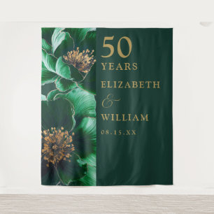 Green Gold Floral 50th Anniversary Photo Backdrop Tapestry
