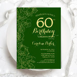 Green Gold Floral 60th Birthday Party Invitation<br><div class="desc">Green Gold Floral 60th Birthday Party Invitation. Minimalist modern design featuring botanical outline drawings accents,  faux gold foil and typography script font. Simple trendy invite card perfect for a stylish female bday celebration. Can be customised to any age. Printed Zazzle invitations or instant download digital printable template.</div>