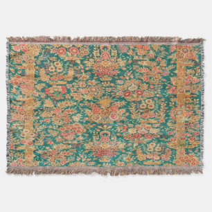 Green gold floral flower persian turkish pattern  throw blanket