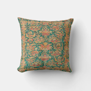 Green Gold Floral Flower Persian Turkish Rug Print Cushion