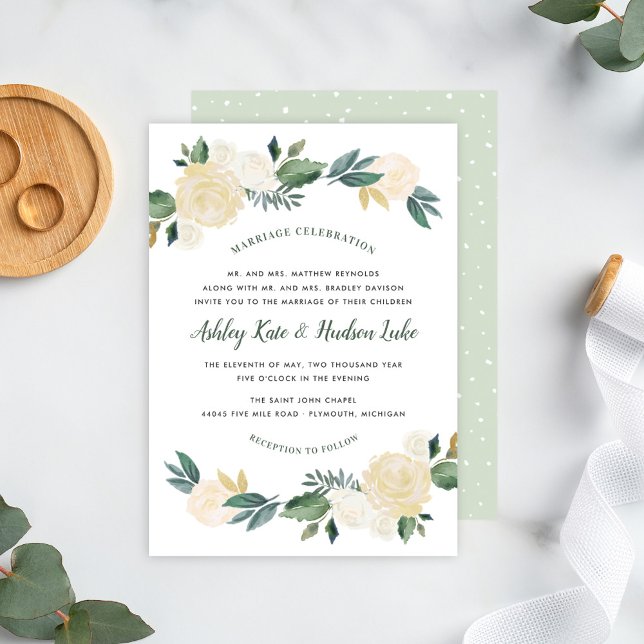Green Gold Floral Greenery Marriage Celebration Invitation (Creator Uploaded)