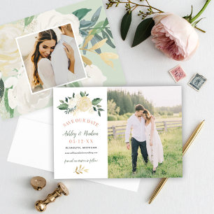 Green Gold Floral Greenery Wedding Photo Save The Date