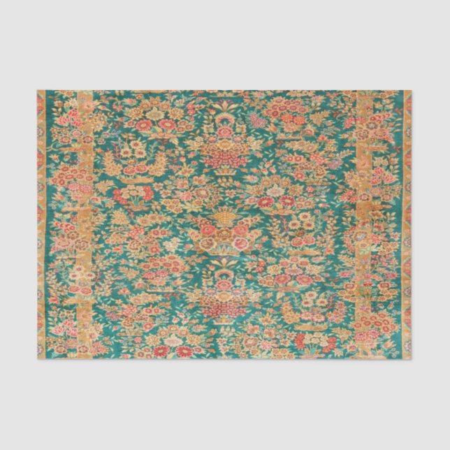 Green gold floral persian turkish style decoupage tissue paper (Front)