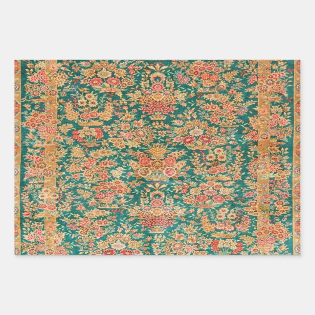 Green gold floral persian turkish style decoupage wrapping paper sheet (Front)