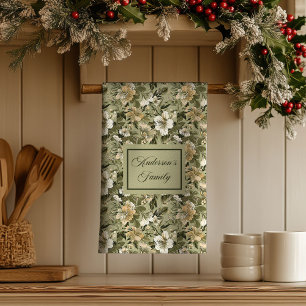 Green Gold Floral Personalized Elegant Towel