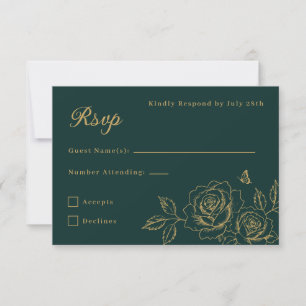 Green & Gold Floral Quinceañera RSVP Card