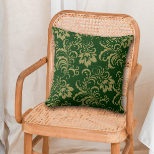 Green Gold Floral Swirl Cushion