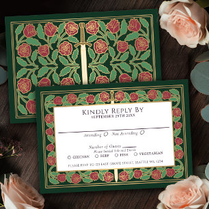 Green Gold Floral Sword Royal Wedding RSVP Card