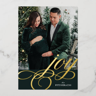 Green/Gold Foil Festive Flourish Joy Holiday Card