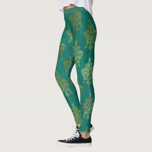 Green & Gold Foil Leggings - Metallic Chic Style