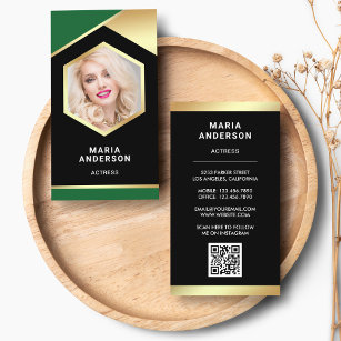 Green Gold Foil Model Actress QR Code Photo Business Card