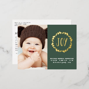 Green & Gold Foil Modern First Christmas Holiday Postcard