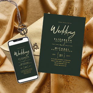 Green Gold Foil Script Elegant Modern Wedding