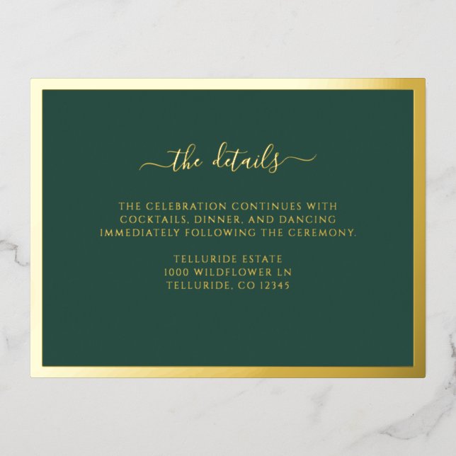 Green Gold Foil Wedding Enclosure Card (Front)