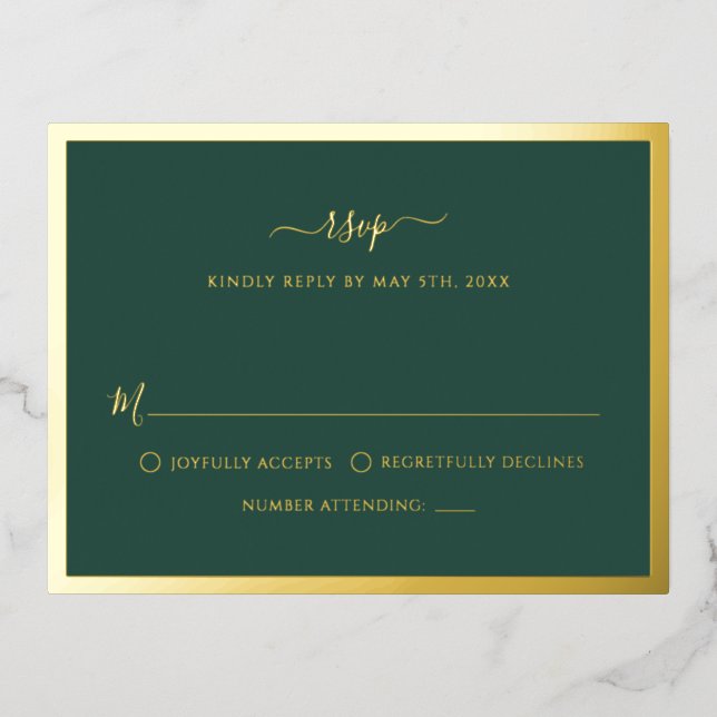 Green Gold Foil Wedding RSVP Card (Front)