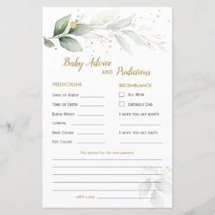 Green & Gold Foliage Baby Prediction & Advice card