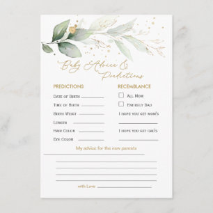 Green & Gold Foliage Baby Prediction & Advice Enclosure Card