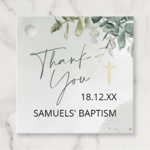 Green & Gold Foliage Baptism Favour Tag