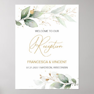 Green & gold foliage Reception Welcome sign