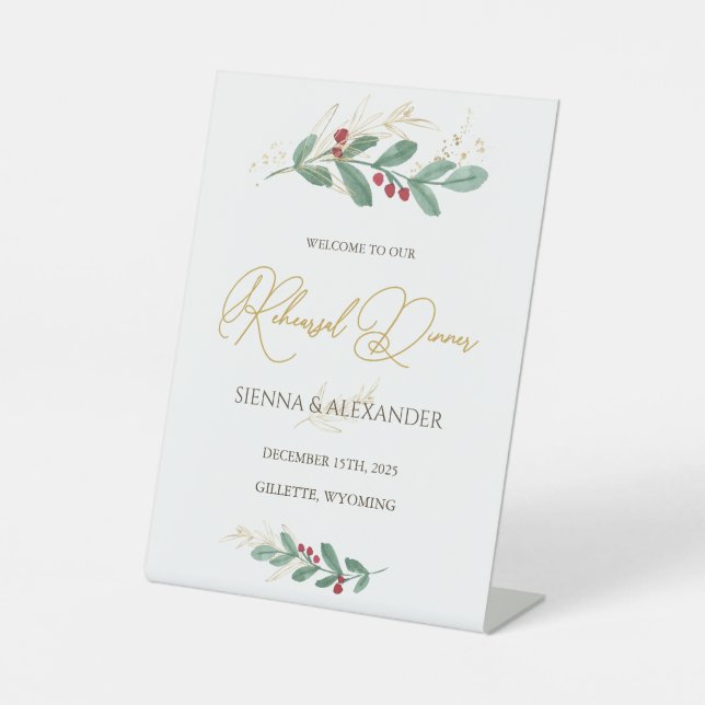 Green Gold Foliage Rehearsal Dinner Welcome Sign (Front)
