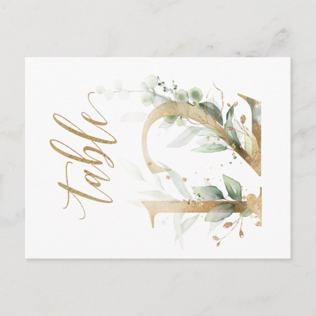 Green & gold foliage, Table 12, Table Number Postcard (Front)