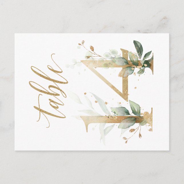 Green & gold foliage, Table 14, Table Number Postcard (Front)