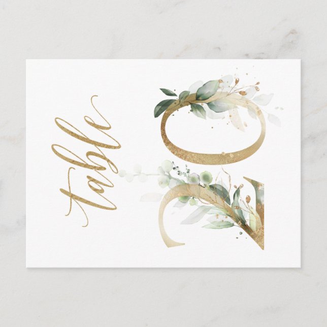 Green & gold foliage, Table 20, Table Number Postcard (Front)