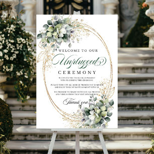 Green Gold Foliage Unplugged Ceremony Wedding Sign
