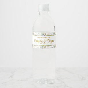 Green Gold Foliage Water Bottle Label