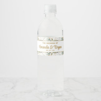 Green Gold Foliage Water Bottle Label