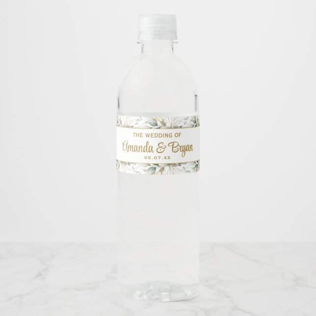 Green Gold Foliage Water Bottle Label (Front)