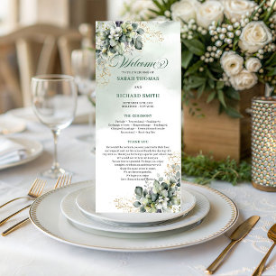Green Gold Foliage Watercolor Wedding Program Programme