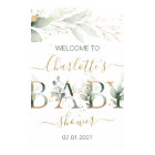 Green & gold foliage Welcome Baby shower sign