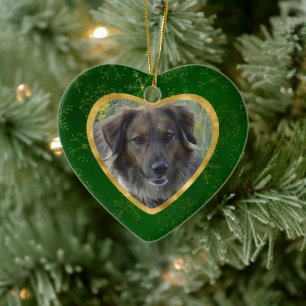 Green Gold Frame Snowflake Pet Memorial Ceramic Tree Decoration